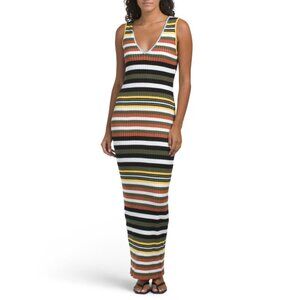 TOCCIN STRIPE Bowie Sleeveless Deep V-neck Maxi Dress